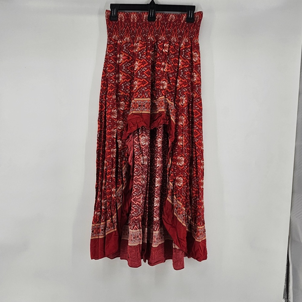 Bohemian Floral Maxi Skirt Smocked Waist Size Medium Vacation Cruise Festival